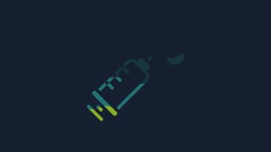 Yellow Syringe icon isolated on blue background. Syringe for vaccine, vaccination, injection, flu shot. Medical equipment. 4K Video motion graphic animation.