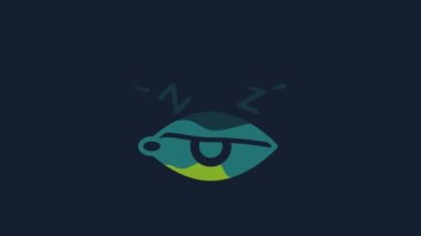 Yellow Insomnia icon isolated on blue background. Sleep disorder with capillaries and pupils. Fatigue and stress. 4K Video motion graphic animation.