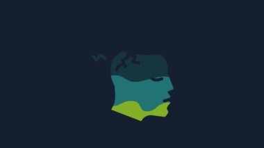 Yellow Man having headache, migraine icon isolated on blue background. 4K Video motion graphic animation.