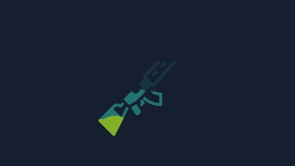 Yellow Sniper Rifle Scope Icon Isolated Blue Background Video Motion — Vídeos de Stock
