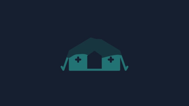 Желтая Медицинская Палатка Ополченцев Оказывающая Первую Помощь Пациенту Синем Фоне — стоковое видео