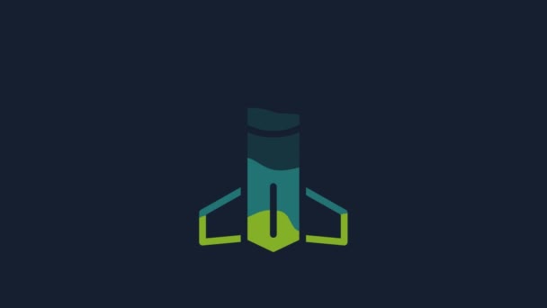 Icono Amarillo Rocket Aislado Sobre Fondo Azul Animación Gráfica Vídeo — Vídeos de Stock