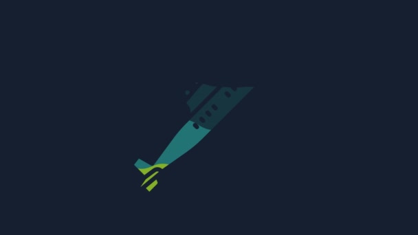 Icono Amarillo Submarino Aislado Sobre Fondo Azul Nave Militar Animación — Vídeo de stock