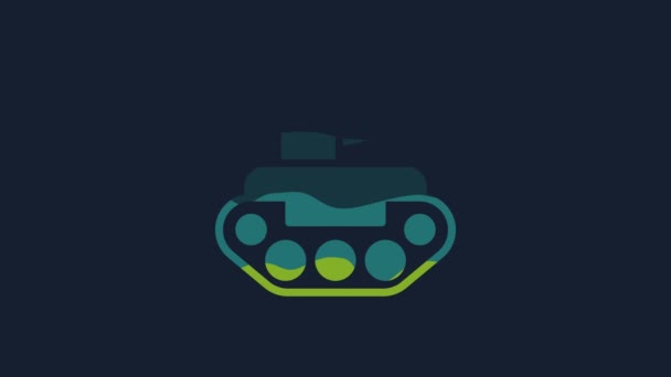 Yellow Military Tank Icon Isolated Blue Background Video Motion Graphic — Vídeo de Stock
