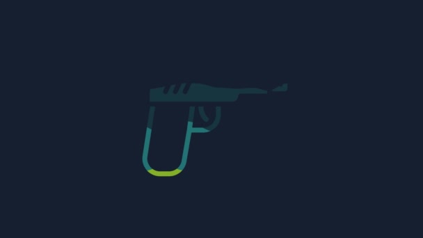 Yellow Pistol Gun Icon Isolated Blue Background Police Military Handgun — 비디오