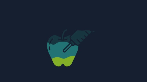Geel Genetisch Gemodificeerd Appel Pictogram Geïsoleerd Blauwe Achtergrond Ggo Fruit — Stockvideo