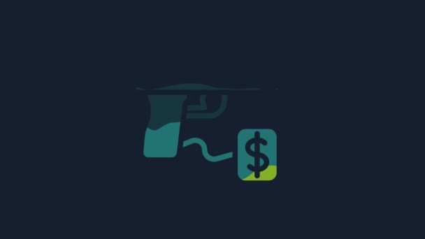Yellow Buying Gun Pistol Price Tag Icon Isolated Blue Background — Video Stock