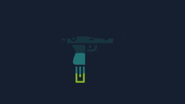 Yellow Uzi Submachine Gun Icon Isolated Blue Background Automatic Weapon — 图库视频影像