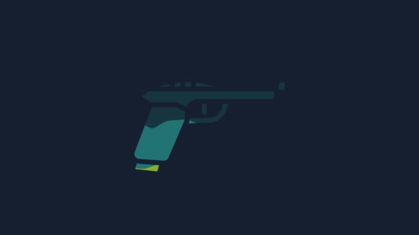 Yellow Pistol Gun Icon Isolated Blue Background Police Military Handgun — Stok video