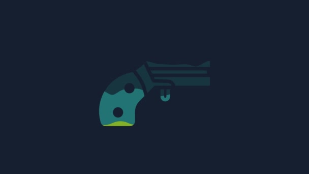 Yellow Small Gun Revolver Icon Isolated Blue Background Pocket Pistol — Vídeo de stock