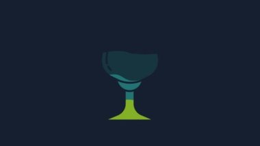 Yellow Wine glass icon isolated on blue background. Wineglass sign. 4K Video motion graphic animation.