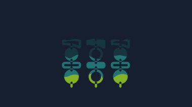 Yellow Grilled shish kebab on skewer stick icon isolated on blue background. Meat kebab on skewer stick. Picnic with grilled meat. 4K Video motion graphic animation.