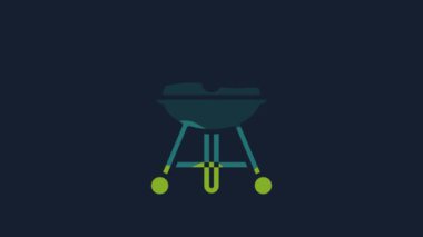 Yellow Barbecue grill icon isolated on blue background. BBQ grill party. 4K Video motion graphic animation.