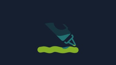 Sarı ketçap şişesi ikonu mavi arka planda izole edilmiş. Barbekü ve barbekü ızgara sembolü. 4K Video hareketli grafik canlandırması.