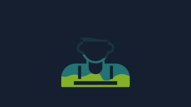 Mavi arkaplanda sarı aşçı simgesi izole edildi. Şef sembolü. 4K Video hareketli grafik canlandırması.