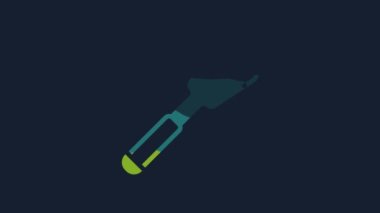 Yellow Spatula icon isolated on blue background. Kitchen spatula icon. BBQ spatula sign. Barbecue and grill tool. 4K Video motion graphic animation.