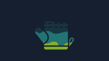 Sarı fırın eldiveni simgesi mavi arkaplanda izole edildi. Mutfak tutacağı işareti. Yemek eldiveni. 4K Video hareketli grafik canlandırması.