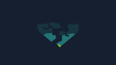Yellow Broken heart or divorce icon isolated on blue background. Love symbol. Valentines day. 4K Video motion graphic animation.