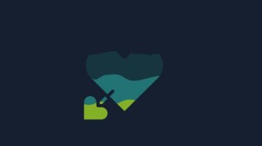 Sarı Amour sembolü, mavi arka planda izole edilmiş kalp ve ok simgesi. Aşk işareti. Sevgililer Günü sembolü. 4K Video hareketli grafik canlandırması.