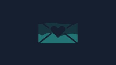 Yellow Envelope with Valentine heart icon isolated on blue background. Message love. Letter love and romance. 4K Video motion graphic animation.