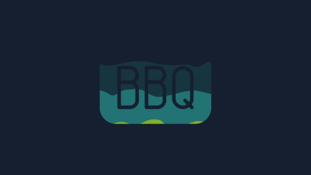 黄色烧烤图标孤立在蓝色背景 热符号 烧烤烧烤派对 4K视频运动图形动画 — 图库视频影像