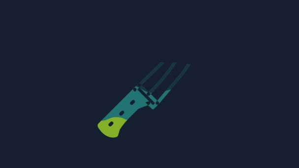 Yellow Meat Chopper Icon Isolated Blue Background Butcher Knife Kitchen — ストック動画