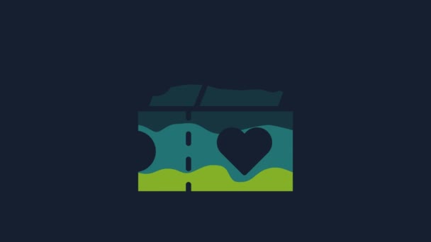 黄色の愛のチケットアイコンの青の背景に隔離された バレンタインデーのサイン 夫婦関係のシンボル 4Kビデオモーショングラフィックアニメーション — ストック動画