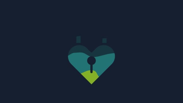 Yellow Castle Shape Heart Icon Isolated Blue Background Love Symbol — Αρχείο Βίντεο