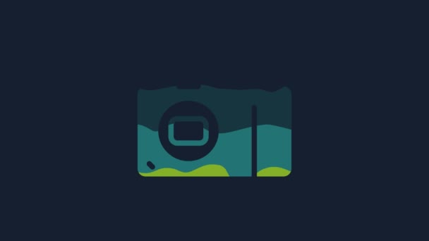 黄色の写真のカメラのアイコンは青の背景に隔離された カメラのアイコン 4Kビデオモーショングラフィックアニメーション — ストック動画
