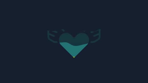 Yellow Heart Wings Icon Isolated Blue Background Love Symbol Valentines — Vídeos de Stock