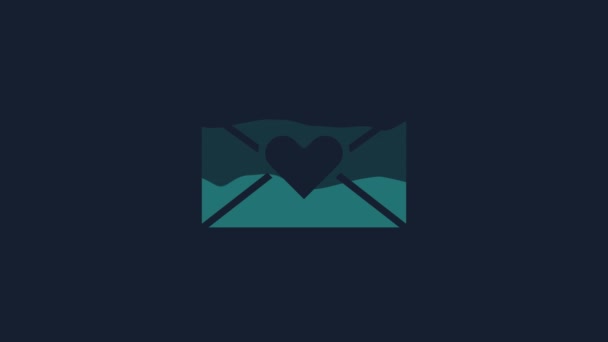 Yellow Envelope Valentine Heart Icon Isolated Blue Background Message Love — Wideo stockowe