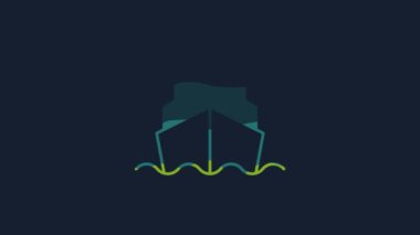 Yellow Cruise ship in ocean icon isolated on blue background. Cruising the world. 4K Video motion graphic animation.