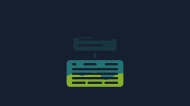 Sarı Sunucu, Data, Web sunucu simgesi mavi arkaplanda izole edildi. 4K Video hareketli grafik canlandırması.