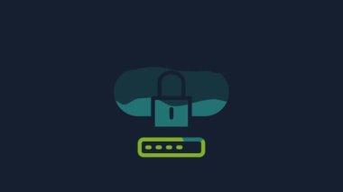 Sarı Bulut bilgisayar kilidi simgesi mavi arkaplanda izole edildi. Güvenlik, güvenlik, koruma kavramı. Kişisel verilerin korunması. 4K Video hareketli grafik canlandırması.