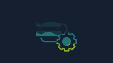 Yellow Server and gear icon isolated on blue background. Adjusting app, service concept, setting options, maintenance, repair, fixing. 4K Video motion graphic animation.