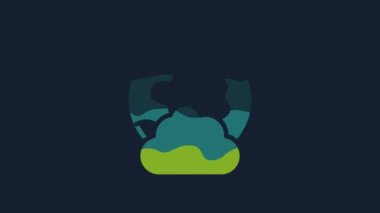 Yellow Global technology or social network icon isolated on blue background. 4K Video motion graphic animation.