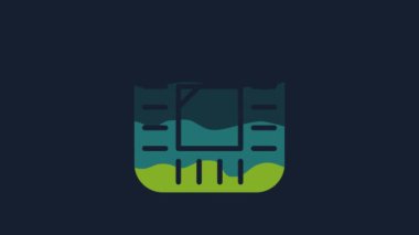 Mavi arkaplanda mikro devreli sarı işlemci simgesi var. Devre kartlı çip ya da işlemci. Mikro işlemci. 4K Video hareketli grafik canlandırması.