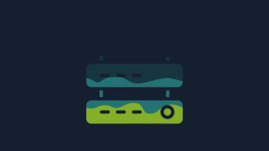 Sarı Sunucu, Data, Web sunucu simgesi mavi arkaplanda izole edildi. 4K Video hareketli grafik canlandırması.