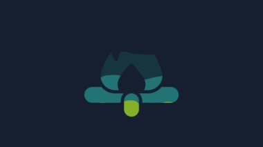 Yellow Campfire icon isolated on blue background. Burning bonfire with wood. 4K Video motion graphic animation.