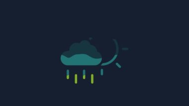 Yellow Cloud with rain and sun icon isolated on blue background. Rain cloud precipitation with rain drops. 4K Video motion graphic animation.