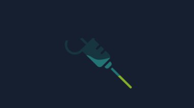 Yellow Syringe icon isolated on blue background. Syringe for vaccine, vaccination, injection, flu shot. Medical equipment. 4K Video motion graphic animation.