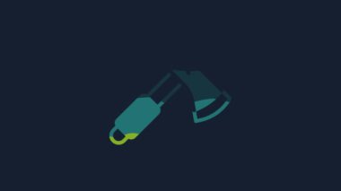 Yellow Wooden axe icon isolated on blue background. Lumberjack axe. 4K Video motion graphic animation.