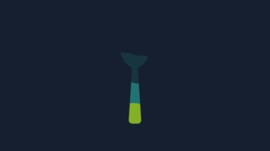 Yellow Spoon icon isolated on blue background. Cooking utensil. Cutlery sign. 4K Video motion graphic animation.