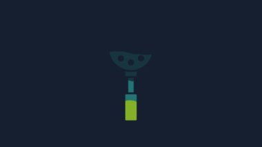 Yellow Spatula icon isolated on blue background. Kitchen spatula icon. BBQ spatula sign. Barbecue and grill tool. 4K Video motion graphic animation.