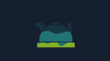Yellow Kettle with handle icon isolated on blue background. Teapot icon. 4K Video motion graphic animation.