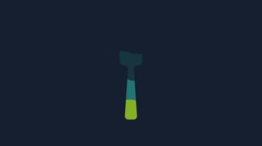 Yellow Fork icon isolated on blue background. Cutlery symbol. 4K Video motion graphic animation.