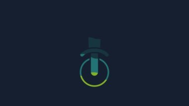 Yellow Pizza knife icon isolated on blue background. Pizza cutter sign. Steel kitchenware equipment. 4K Video motion graphic animation.