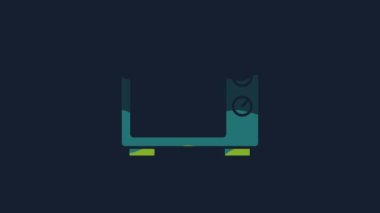 Sarı mikrodalga fırın ikonu mavi arkaplanda izole edilmiş. Ev aletleri simgesi. 4K Video hareketli grafik canlandırması.