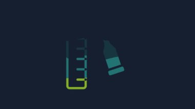 Yellow Bullet casing as a piece of evidence placed with forensic ruler for documentation icon isolated on blue background. Concept of crime scene. 4K Video motion graphic animation.