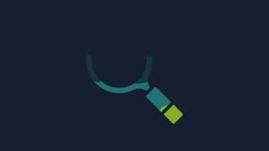 Yellow Magnifying glass with search icon isolated on blue background. Detective is investigating. 4K Video motion graphic animation.